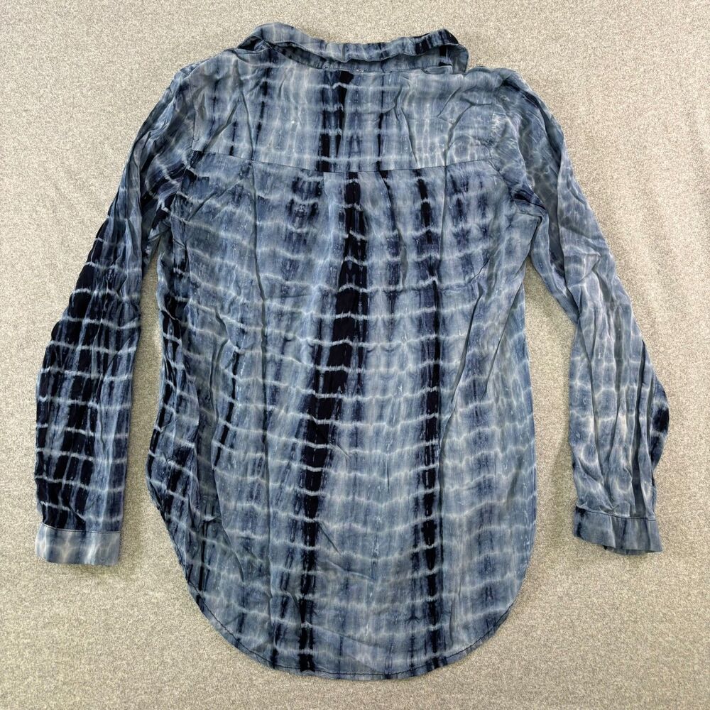 Mystree Women's Blue Tie Dye Button Down Shirt Boho Coastal Long Sleeve Blouse - Picture 2 of 6